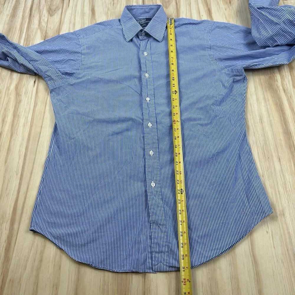 Vintage Polo Ralph Lauren Men's 15.5 34 Blue White Stripe Curham French Cuff